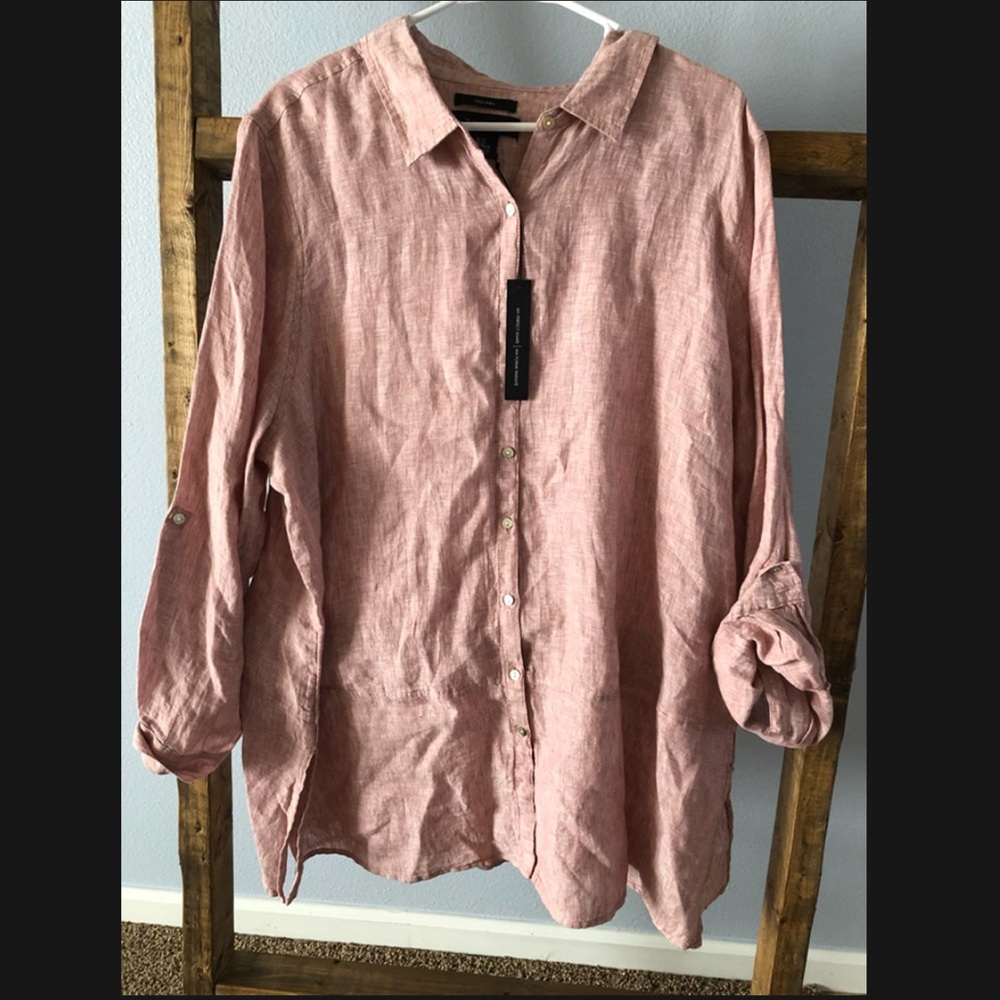 Tahari solid linen tunic shirt Sz 2X red NWT